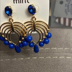 Mint Royal Blue and Gold Arch Earrings
